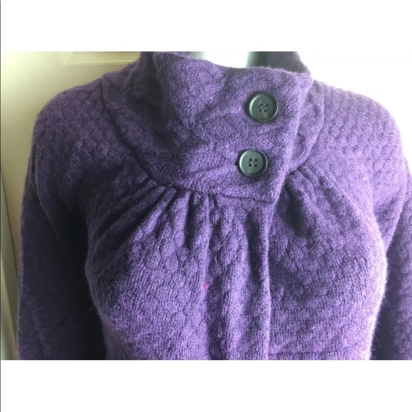 Ann Taylor LOFT Petites Womens SP Purple Eggplant Waffle Knit Sweater Jacket S - Picture 6 of 8